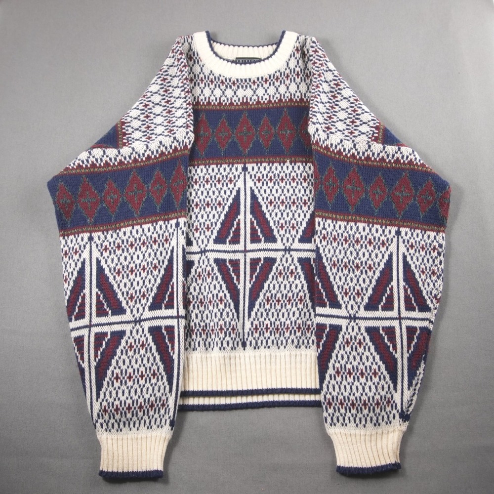 Vintage 90s Geometric Cross Knit Editions by Van Heusen Men's Pattern Sweater XL